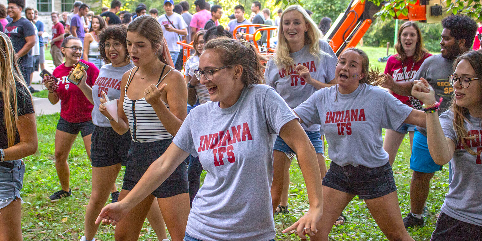 Students and IFS staff dancing at the IFS 2019 Welcome Festival